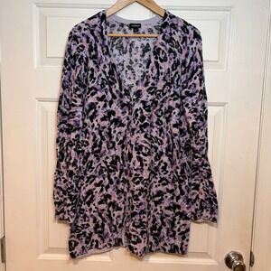 Torrid Womens 2X Purple Leopard Print Button Front Long Cardigan Sweater Light